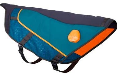 Manta BEMER turquesa y azul marino extendida, con banda naranja y malla de ventilación